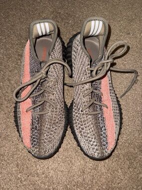 Yeezy Boost with Coral Stripe and Taupe Knit